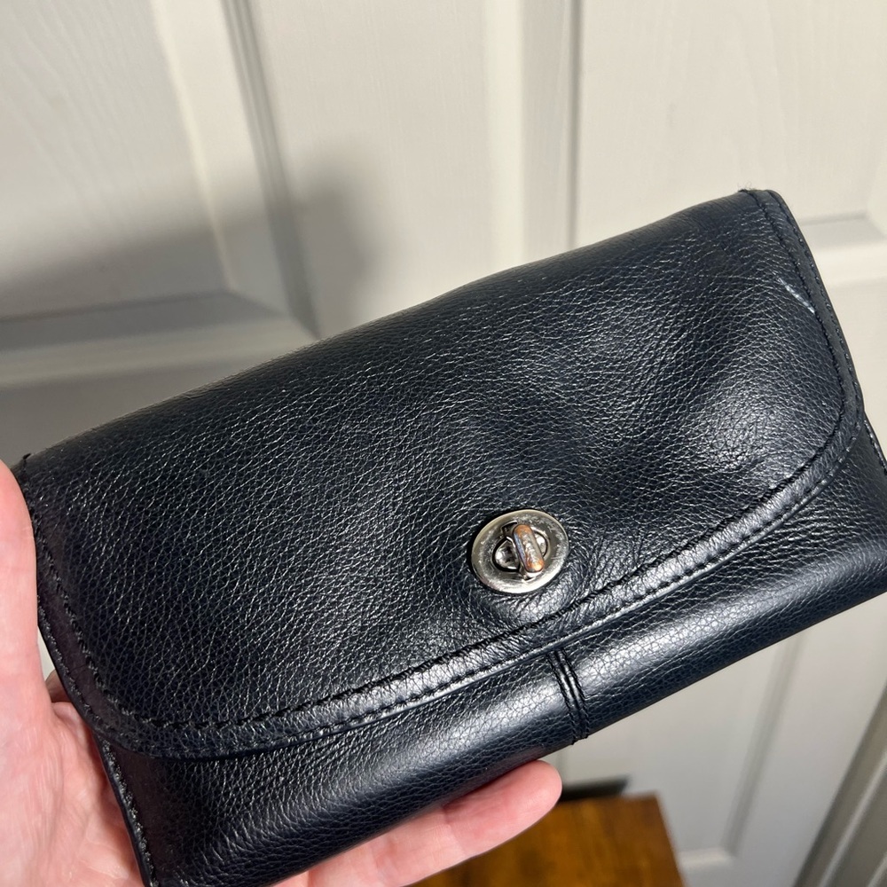 Vintage Coach Black Leather Wallet with checkbook insert, small mark